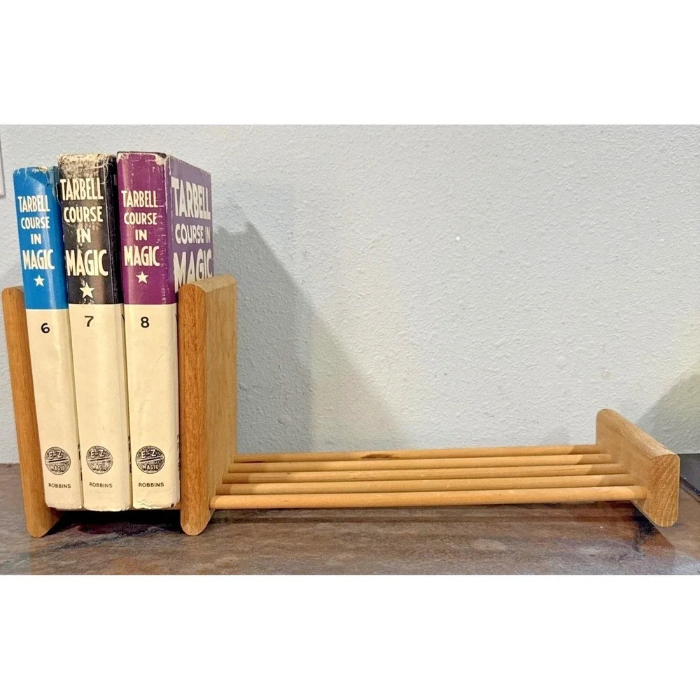 Vintage Oak Expanding Desktop Bookshelf Adjustable Wood CD DVD Storage Rack